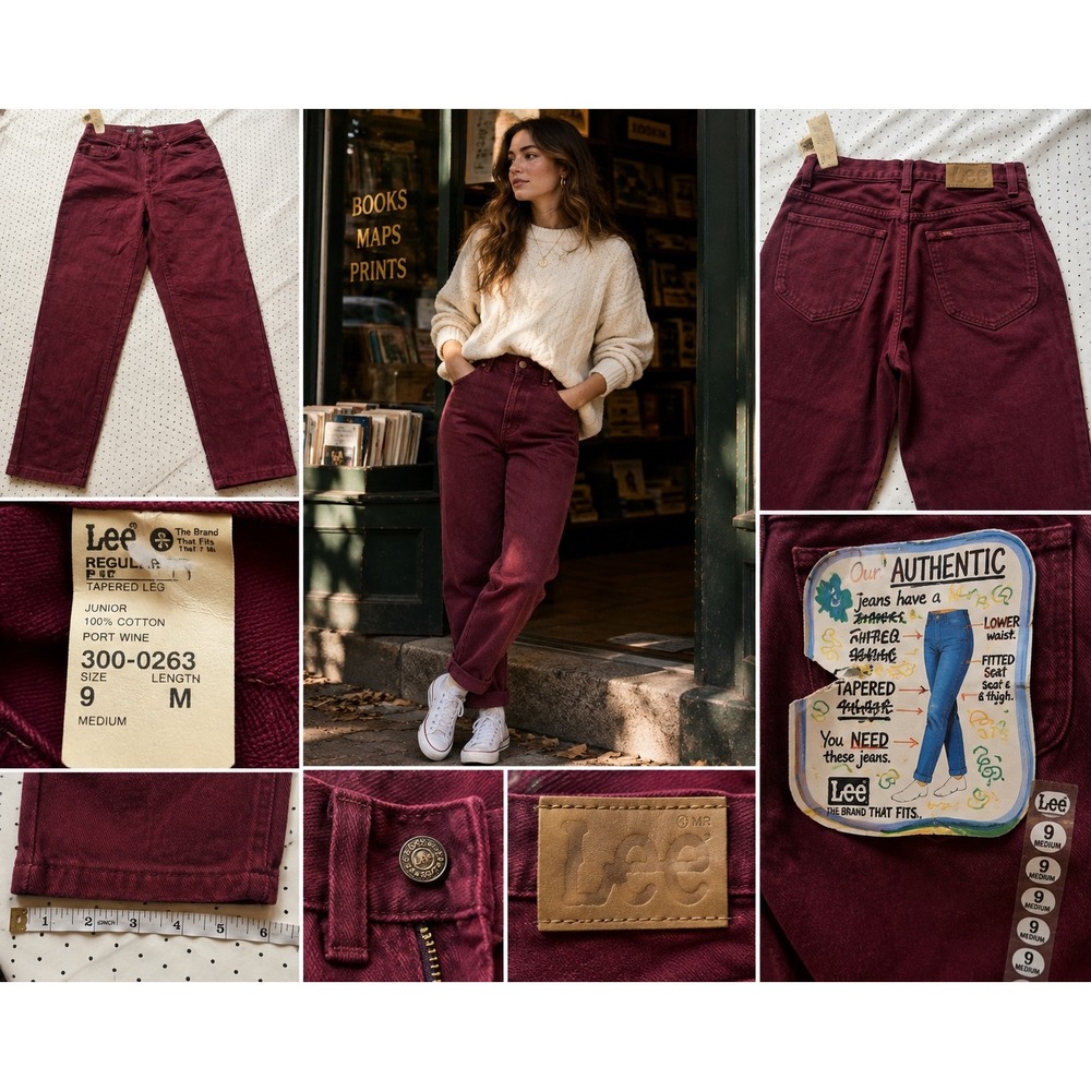 Vintage Lee Deadstock Jeans 26 Port Wine High Waist Tapered Mom Jeans 300-0263